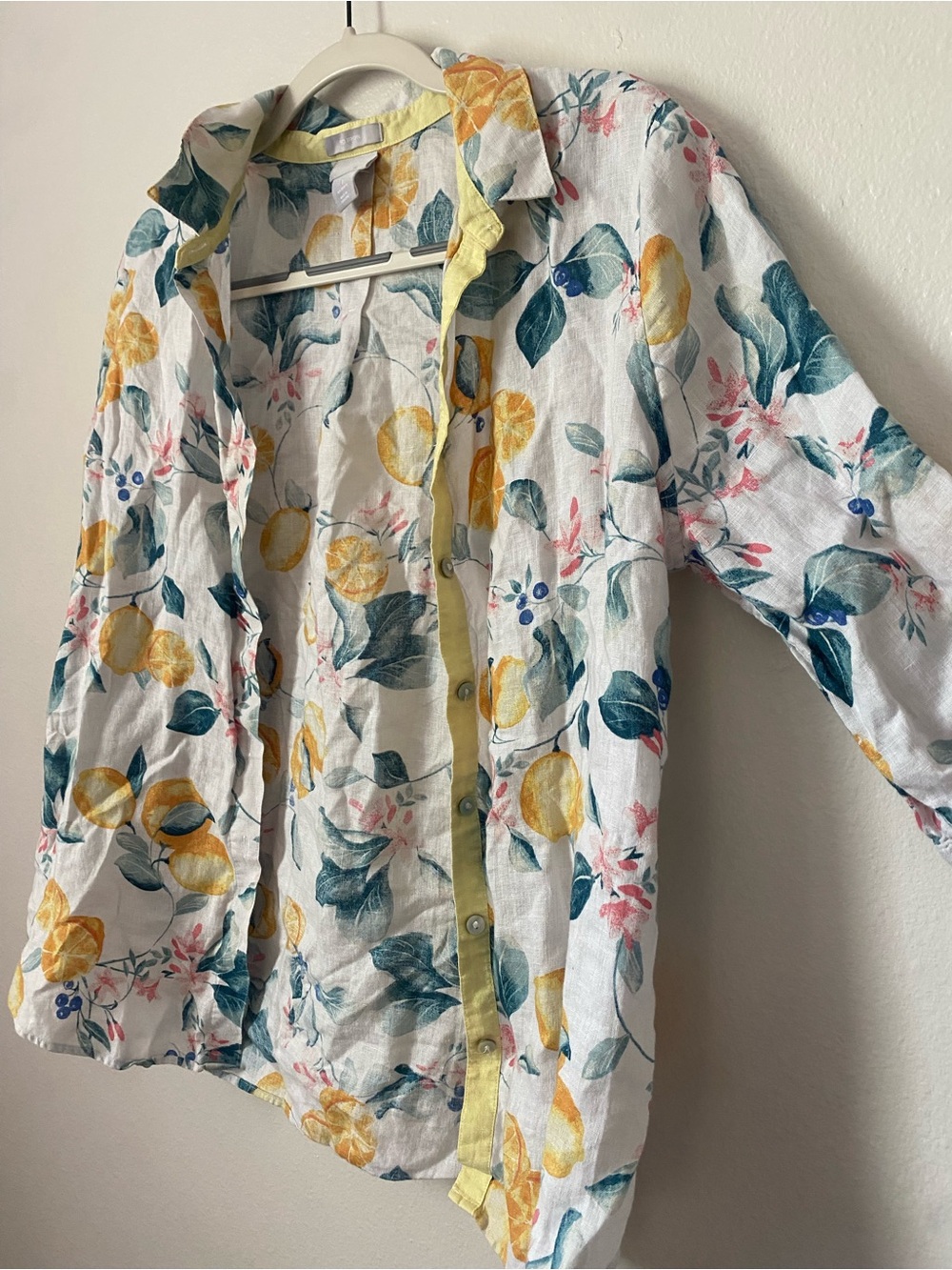 Floral Lemon Print 100% Linen Shirt - White/Yellow - Chico’s